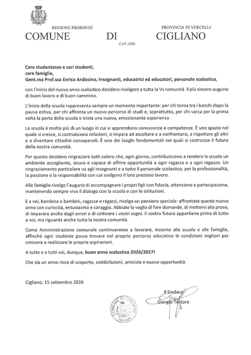 Auguri per un buon anno scolastico 2026/2027.