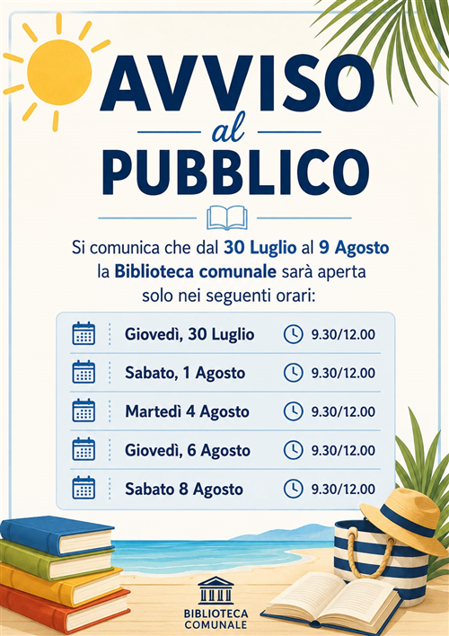 Biblioteca comunale - Variazione orari di apertura